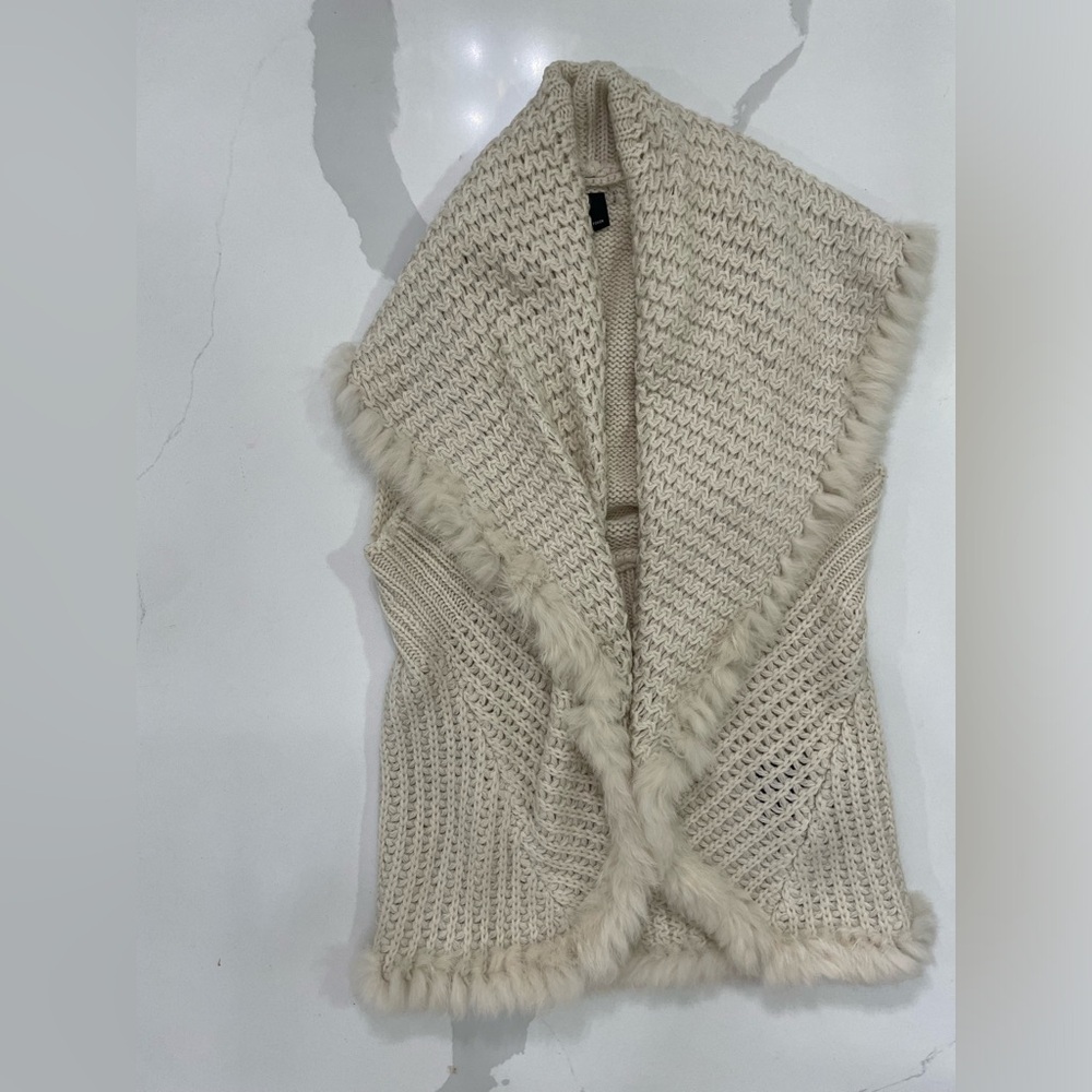 Love Token Sweater Vest with Rabbit Fur Trim